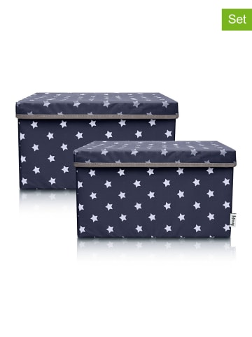 Lifeney 2er-Set: Aufbewahrungsboxen "Sterne" in Dunkelblau - (B)37 x (H)21 x (T)25 cm
