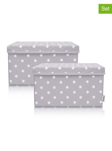 Lifeney 2er-Set: Aufbewahrungsboxen "Sterne" in Hellgrau - (B)37 x (H)21 x (T)25 cm