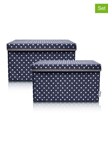 Lifeney 2er-Set: Aufbewahrungsboxen "Punkte" in Dunkelblau - (B)37 x (H)21 x (T)25 cm