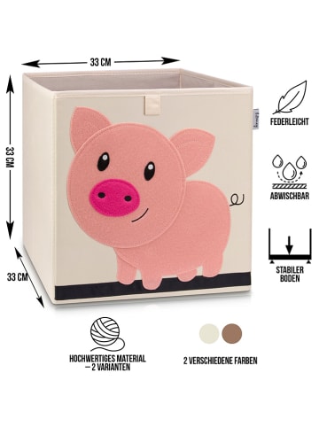 Lifeney Aufbewahrungsbox "Schwein" in Beige/ Rosa - (B)33 x (H)33 x (T)33 cm