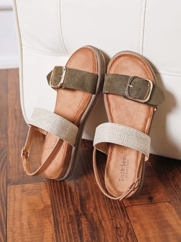 Sixth Sens Sandalen in Khaki/ Creme/ Hellbraun