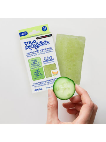 esponjabón Gąbka 2w1 "Cucumber Melon" w kolorze zielonym z mydłem