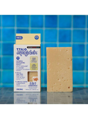 esponjabón Gąbka 2w1 "Oatmeal" w kolorze beżowym z mydłem