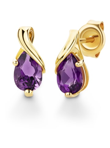 Revoni Złote kolczyki-wkrętki z amtystami
