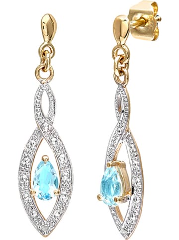 Diamant Exquis Gouden oorstekers met diamanten en topazen