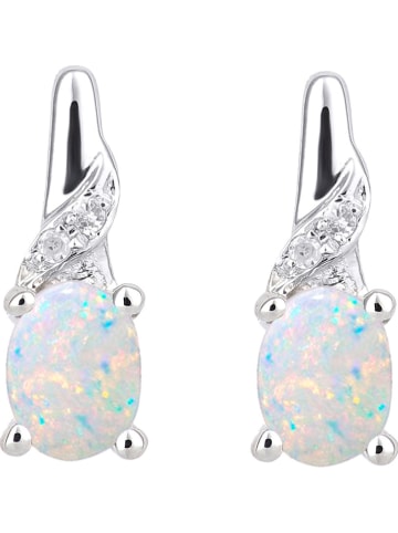 Revoni Złote kolczyki-wkrętki z diamentami i opalami