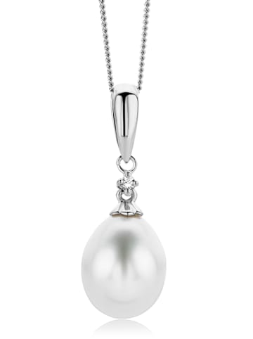 Diamant Exquis Witgouden ketting met diamant-zoetwaterparel-hanger - (L)45 cm