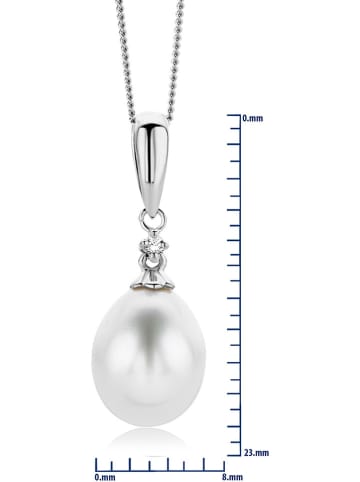Diamant Exquis Witgouden ketting met diamant-zoetwaterparel-hanger - (L)45 cm