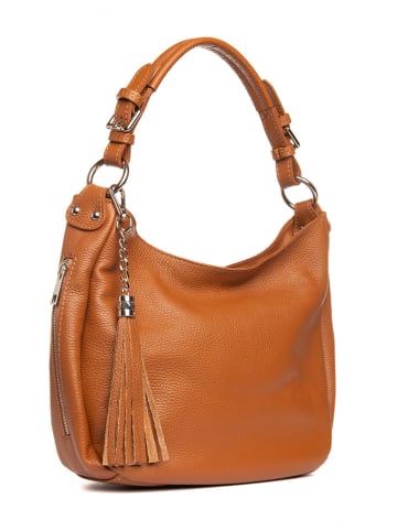 Lia Biassoni Leder-Schultertasche "Monate" in Cognac - (B)36 x (H)26 x (T)10 cm