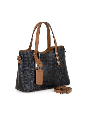 Lia Biassoni Skórzana torebka "Acco" w kolorze jasnobrązowo-czarnym - 32 x 22 x 12 cm