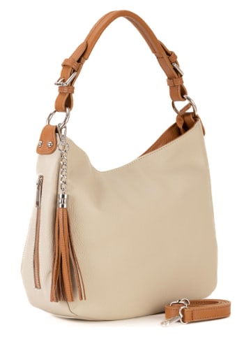 Lia Biassoni Leren schoudertas "Garga" beige - (B)36 x (H)26 x (D)10 cm