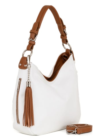 Lia Biassoni Leren schoudertas "Garga" wit/lichtbruin - (B)36 x (H)26 x (D)10 cm