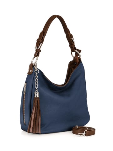 Lia Biassoni Leren schoudertas "Garga" blauw - (B)36 x (H)26 x (D)10 cm