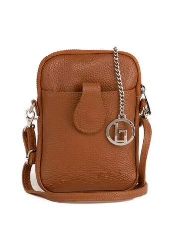 Lia Biassoni Skórzana torebka "Paglia" w kolorze jasnobrązowym na telefon - 15 x 20 x 1 cm