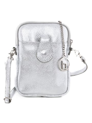 Lia Biassoni Skórzana torebka "Paglia" w kolorze srebrnym na telefon - 15 x 20 x 1 cm