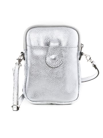 Lia Biassoni Skórzana torebka "Paglia" w kolorze srebrnym na telefon - 15 x 20 x 1 cm