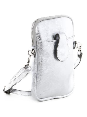 Lia Biassoni Leren smartphonetas "Paglia" zilverkleurig - (B)15 x (H)20 x (D)1 cm