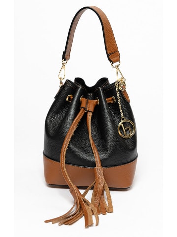 Lia Biassoni Skórzana torebka "Torbido" w kolorze czarno-jasnobrązowym - 19 x 22 x 12 cm