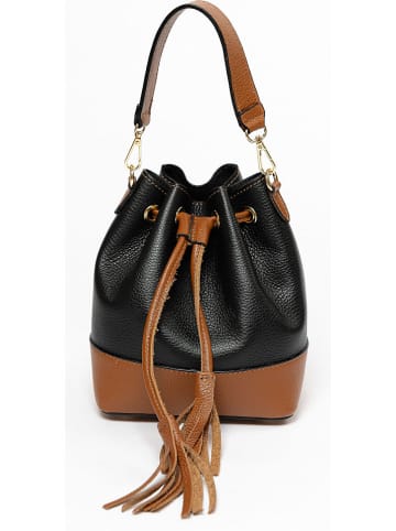 Lia Biassoni Skórzana torebka "Torbido" w kolorze czarno-jasnobrązowym - 19 x 22 x 12 cm