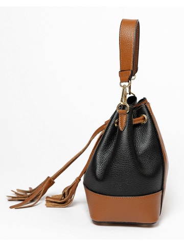 Lia Biassoni Leren handtas "Torbido" zwart/cognackleurig - (B)19 x (H)22 x (D)12 cm