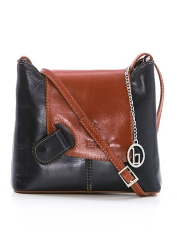 Lia Biassoni Leren schoudertas donkerblauw/lichtbruin - (B)24 x (H)20 x (D)6,5 cm