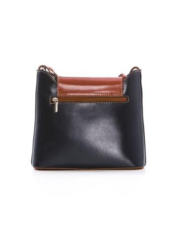 Lia Biassoni Leren schoudertas donkerblauw/lichtbruin - (B)24 x (H)20 x (D)6,5 cm