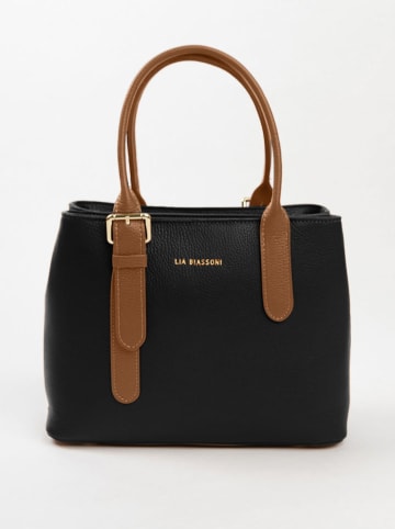 Lia Biassoni Leder-Schultertasche "Singerna" in Schwarz/ Hellbraun - (B)33 x (H)25 x (T)11 cm