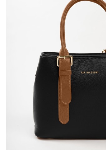 Lia Biassoni Leren schoudertas "Singerna" zwart/lichtbruin - (B)33 x (H)25 x (D)11 cm