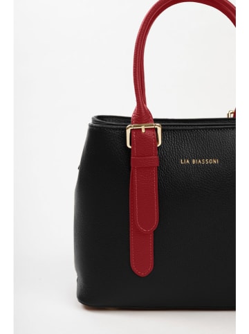 Lia Biassoni Leder-Schultertasche "Singerna" in Schwarz/ Rot - (B)33 x (H)25 x (T)11 cm