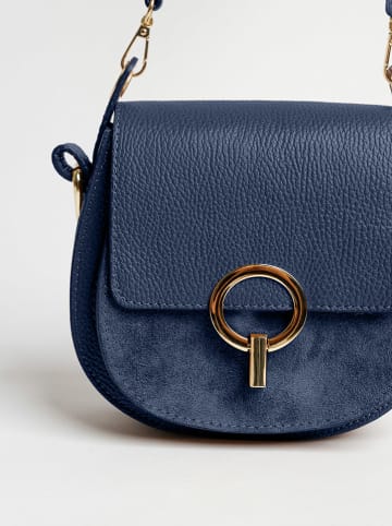 Lia Biassoni Leder-Schultertasche "Catona" in Dunkelblau - (B)20 x (H)19 x (T)9 cm