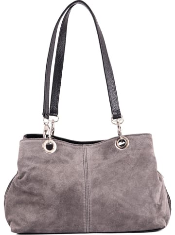 Lia Biassoni Leder-Schultertasche "Alvo" in Grau - (B)32 x (H)20 x (T)14 cm