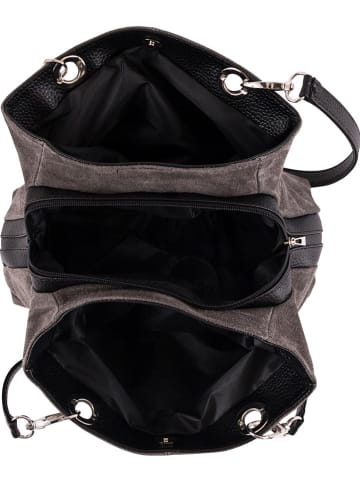 Lia Biassoni Leder-Schultertasche "Alvo" in Grau - (B)32 x (H)20 x (T)14 cm