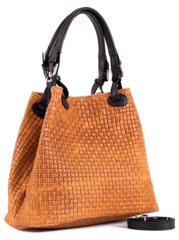 Lia Biassoni Skórzana torebka "Basentello" w kolorze musztardowo-czarnym - 34 x 29 x 21 cm