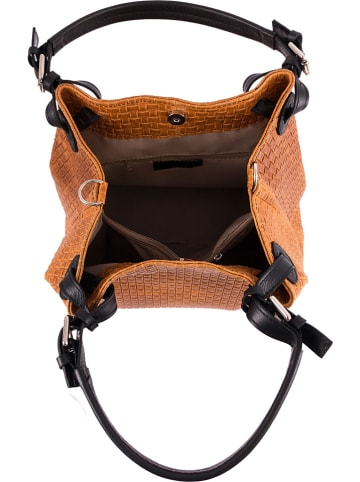 Lia Biassoni Leren schoudertas "Basentello" lichtbruin/zwart - (B)34 x (H)29 x (D)21 cm