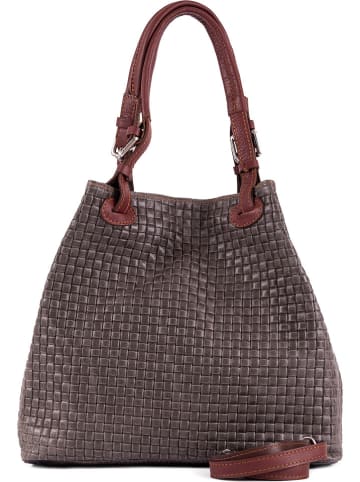 Lia Biassoni Leren schoudertas grijs - (B)34 x (H)29 x (D)21 cm