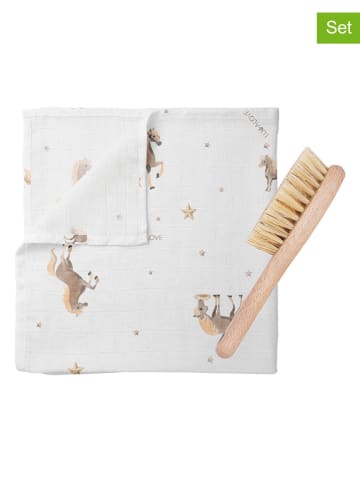 Lullalove 2tlg. Set: Haarbürste & Spucktücher in Natur/ Weiß
