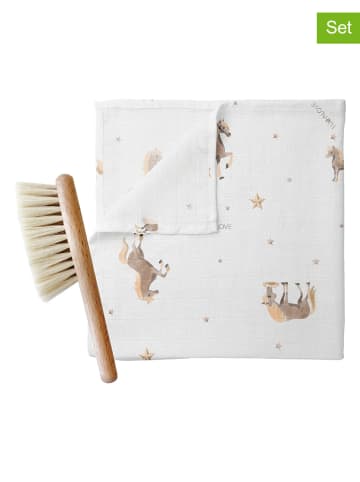 Lullalove 2tlg. Set: Haarbürste & Spucktücher in Natur/ Weiß