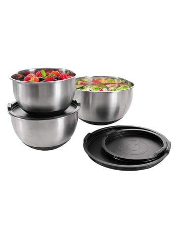EaZzzy 3er-Set: Edelstahl-Rührschüsseln in Silber/ Schwarz