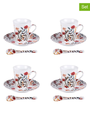 TABLE PASSION 8-delige set: koffiekoppen ''Flor'' wit/rood/groen - 160 ml