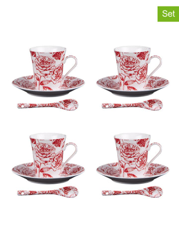TABLE PASSION 8-delige set: koffiekoppen "Louise" wit/rood - 160 ml