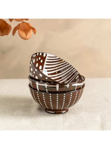 TABLE PASSION 3-delige set: kommen "Utah" bruin/wit - Ø 15 cm (verrassingsproduct)