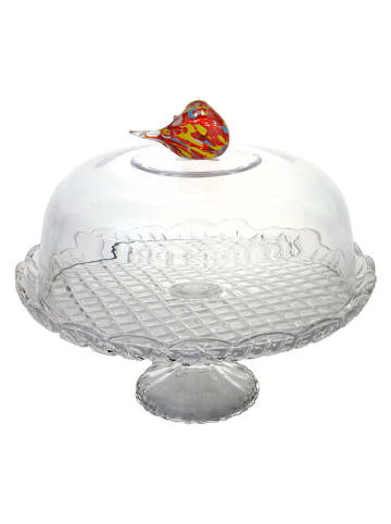 TABLE PASSION Servierglocke "Oiseau" in Transparent/ Bunt - Ø 30 cm 