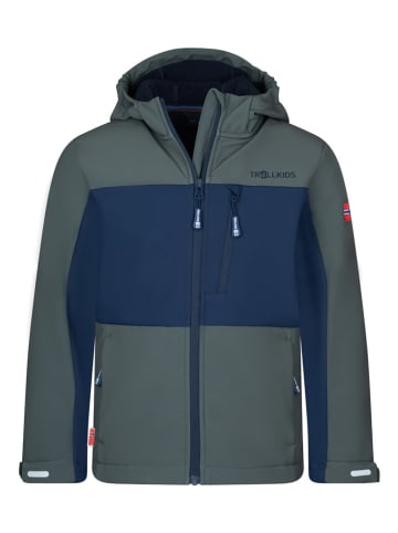 Trollkids Softshelljacke "Bergsfjord" in Khaki/ Dunkelblau
