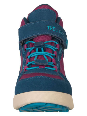 Trollkids Leder-Wanderboots "Gryllefjord Mid Cut" in Beere/ Blau
