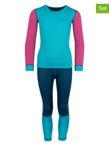 Trollkids 2-delige functionele ondergoedset "Merino" turquoise/donkerblauw