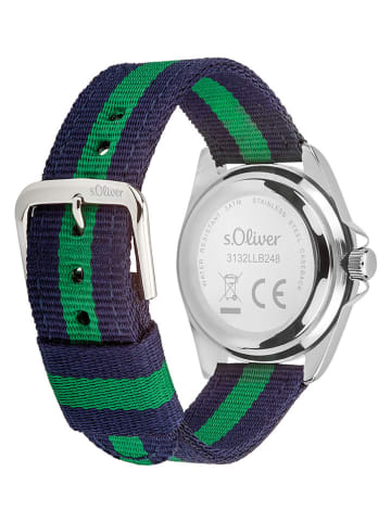 s.Oliver Kwartshorloge donkerblauw/groen/zilverkleurig/wit