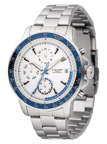 s.Oliver Chronograf w kolorze srebrno-biało-granatowym