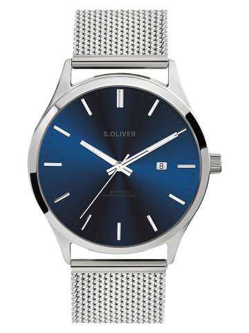 s.Oliver Kwartshorloge zilverkleurig/donkerblauw
