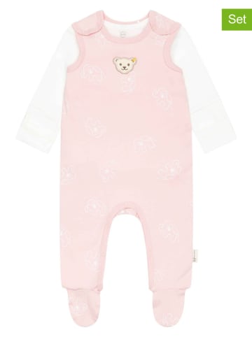 Steiff 2tlg. Strampler-Set in Rosa/ Weiß