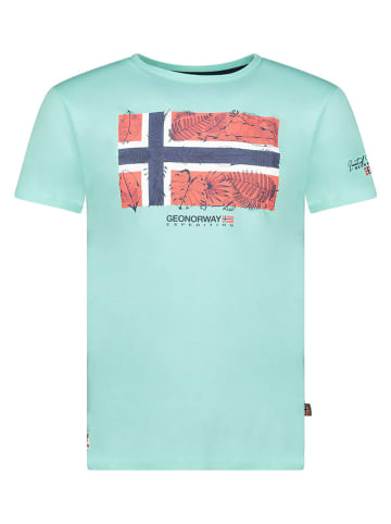 Geographical Norway Koszulka "Palm" w kolorze turkusowym